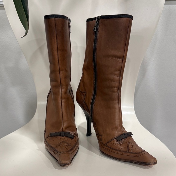 Prada Shoes - Prada Tan Brogue Leather Square Toe Mid size 37.5